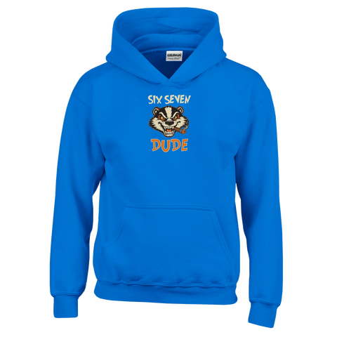 Klarblå hoodie med statement-design föreställande en tuff maskot med cigarr