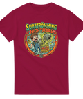 Färgstarkt motiv med en arg fisk ur en surströmmingsburk – röd t-shirt