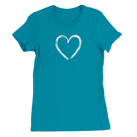 Turkos t-shirt med enkelt illustrerat hjärta i vit färg