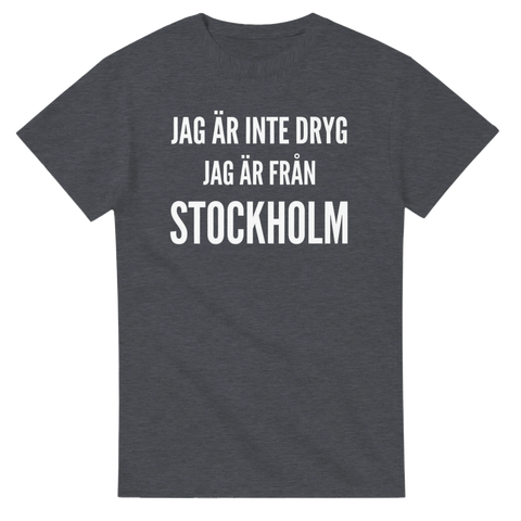 Minimalistisk textdesign med citat om Stockholm – t-shirt med humor
