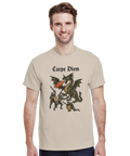 Carpe Diem Middle Ages på t-shirt, avgränsad form, stark kontrast, enhetlig tonalitet