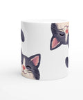Mugg med katt som pratar och skrattar, rolig illustration
