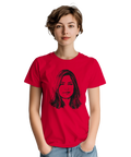 Kvinna i röd t-shirt med stilrent politiskt porträtt-motiv