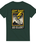 Grön t-shirt med makrillmotiv, text och rasta-färger.
