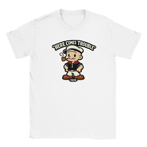 T-shirt med nostalgiskt tryck av en oskyldig men busig sjöman