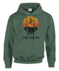 Grillkungens retro-design med grill & solnedgång på skogsgrön hoodie.