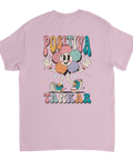 Retro cartoon-blomma med texten Positiva Tankar på rosa ryggtryck