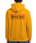 gul hoodie med ryggtryck och texten bred last