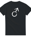 Svart t-shirt med vit Marssymbol i rå penseldrag-stil