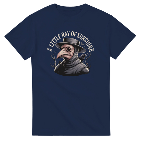 Detaljerat tryck av historisk pestdoktor och korp – kaxig t-shirt med attityd