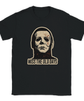 Svart t-shirt med detaljrikt tryck av ikonisk skräckmask