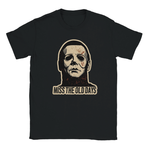 Svart t-shirt med detaljrikt tryck av ikonisk skräckmask