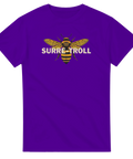 Lila t-shirt med humla och norskt ord surre-troll