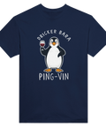 Marinblå t-shirt med charmigt pingvinmotiv och texten Dricker bara Ping-vin
