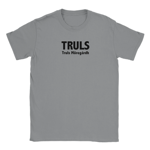 Truls Truls Möregårdh" text på grå t-shirt, sportig design.