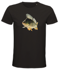Detaljerad illustration av abborre med utfällda fenor på svart t-shirt