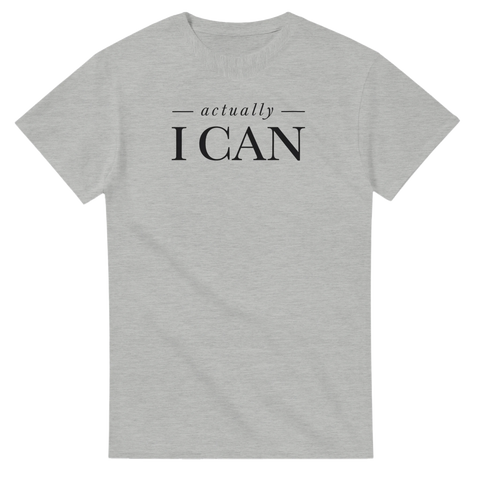 Grafisk t-shirt med texten Actually I Can – gråmelerad t-shirt