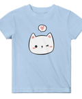 Kawaii katt med hjärta i pratbubbla på ljusblå baby t-shirt.