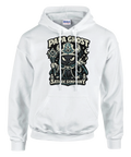 Vit hoodie med detaljrikt grafiskt tryck av en ockult symfoni