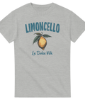Minimalistisk citron-design med texten Limoncello och La Dolce Vita