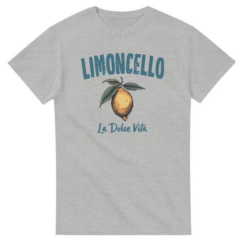 Minimalistisk citron-design med texten Limoncello och La Dolce Vita