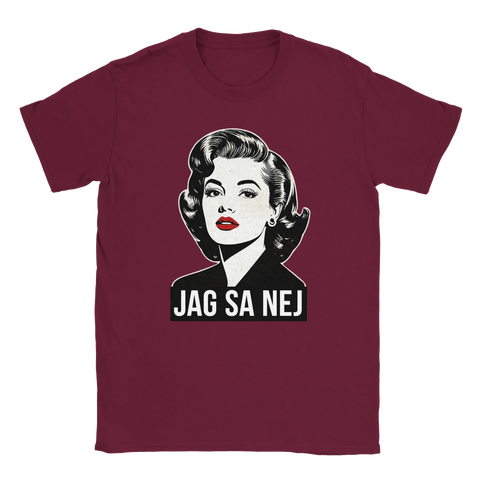 Vintageillustration av kvinna med rött läppstift på vinröd t-shirt