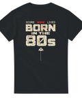 Pixelgrafik med rymdskepp och texten Born in the 80s – retro gaming t-shirt