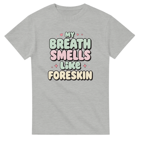 Gråmelerad t-shirt med pastellfärgat tryck i lekfull retrostil