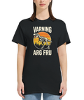 Baksida och sida av svart t-shirt med dinosaurietryck.