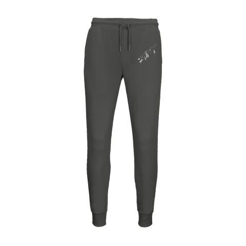 Antracitgrå joggingbyxor med elastisk midja och konstnärligt texttryck