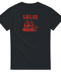 svart t-shirt Red Sailor med rött segelfartyg och text