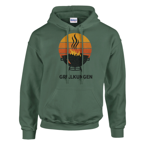 Grillkungens retro-design med grill & solnedgång på grön hoodie.