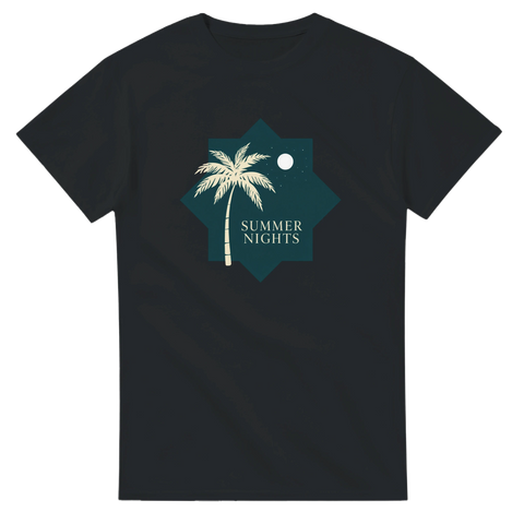 Modern grafik av en palm under månsken – svart t-shirt med tryck