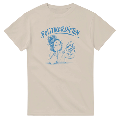 Tecknat motiv av kvinna och paket med tomma löften – t-shirt med attityd