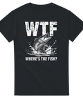 Grafisk illustration av hoppande gädda med texten WTF – rolig fisket-shirt