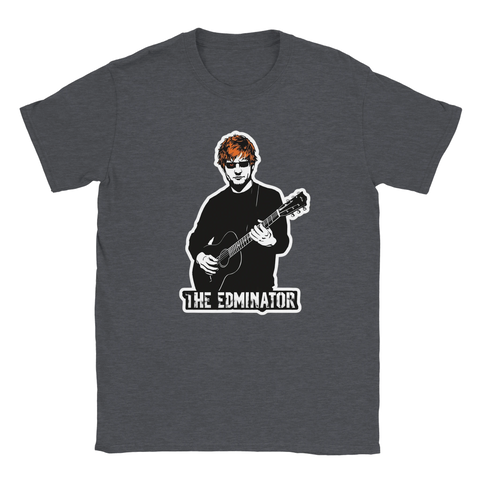 Mörkgrå t-shirt med The Edminator motiv och orange hårdetalj