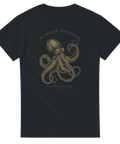 Svart t-shirt med detaljerat bläckfiskmotiv – för djur, natur och äventyr älskare