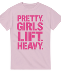 Kaxigt rosa gym-citat på ljusrosa t-shirt för tjejer som lyfter tungt