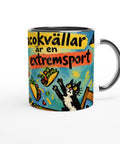 Mugg med texten Tacokvällar är en extremsport, tacos och en katt.