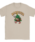 Beige t-shirt med en kaffeserverande julgran och texten ”Barrista”.