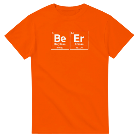 T-shirt med grafiskt humormotiv inspirerat av kemilektioner på orange tyg