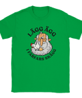 Grön t-shirt med farfar, en höna och texten ”Lägg ägg i farfars skägg”.