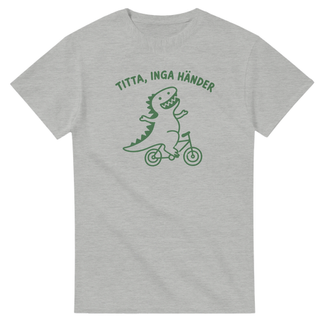Rolig dinosaurie med korta armar på liten cykel – retro motiv