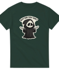 Svart humor motiv av Liemannen som rycker på axlarna – grafisk t-shirt