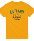 Vintage inspirerat motiv med sol och vågor – gul Gotland t-shirt