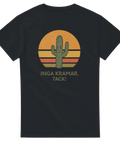 Humoristisk t-shirt med grafiskt kaktusmotiv och budskap på svart bakgrund