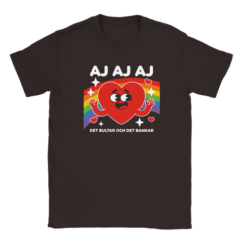 Pop art hjärtmotiv med texten Aj Aj Aj – rolig t-shirt med attityd