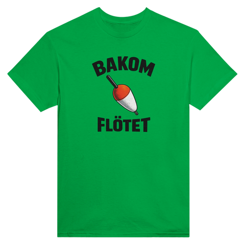 Bakom Flötet" textmotiv med fiskekrok på t-shirt