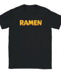 Humoristisk t-shirt med grafiskt Ramen-motiv i fyllig gul typografi