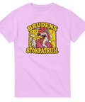 T-shirt till möhippa med texten Brudens stökpatrull och en höna med hjärtformade solglasögon, slöja och rosa boa